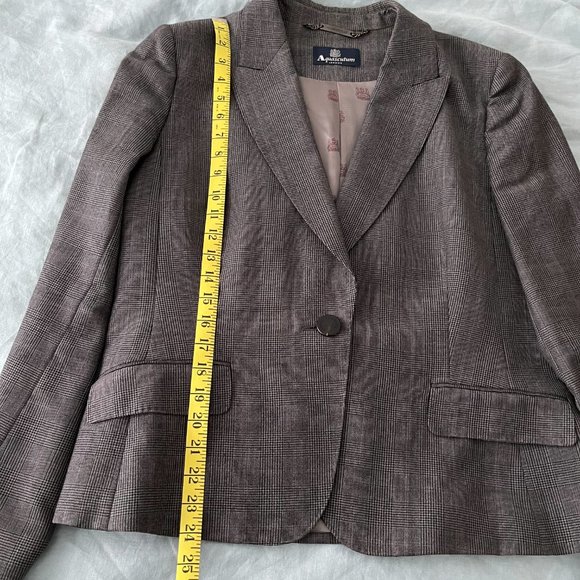 Aquascutum London One Button Closure Gray Check 100% Wool Blazer Women Size 14 - Picture 8 of 10